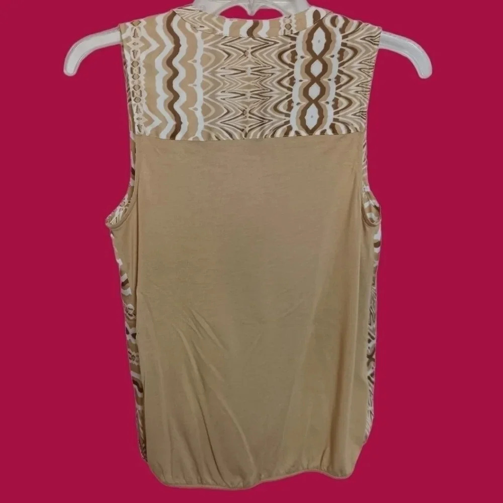Charming charlies sleeveless peasent blouse size M beige & light brown - Picture 2 of 7